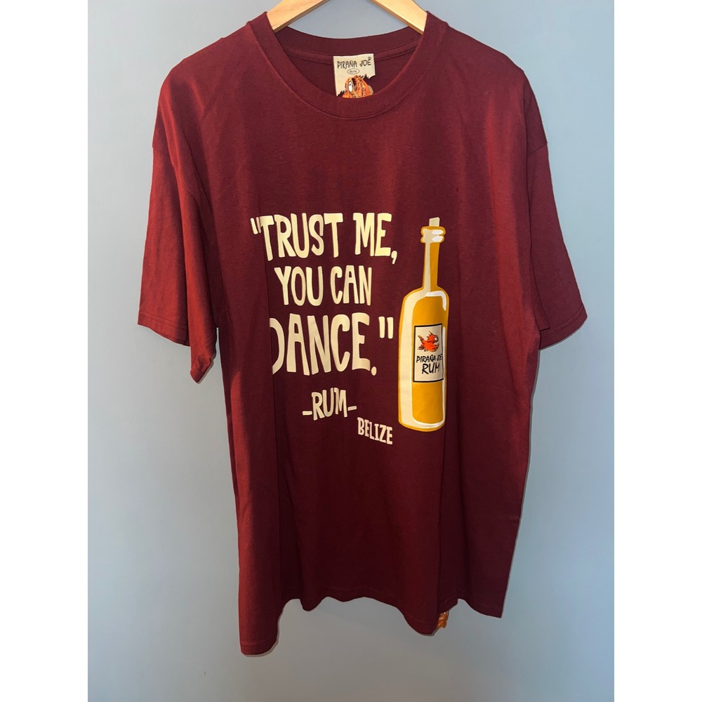 Pirana‎ Joe Belize Rum Trust Me You Can Dance Graphic T-Shirt Maroon Mens XL NWT